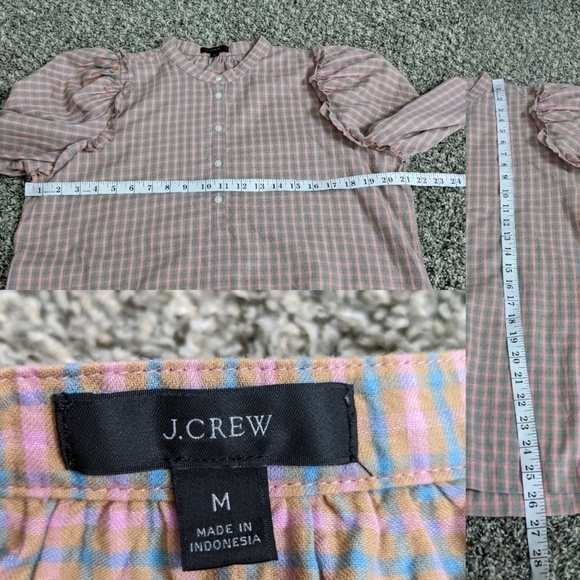 ✨3/$15  J Crew pink blue plaid ruffle long sleeve button up M - Picture 9 of 9